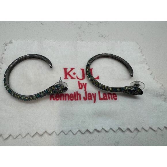 KJL By Kenneth Jay Lane Vintage Green Snake Rhinestone 1.75” Hoop Earrings - Picture 1 of 3